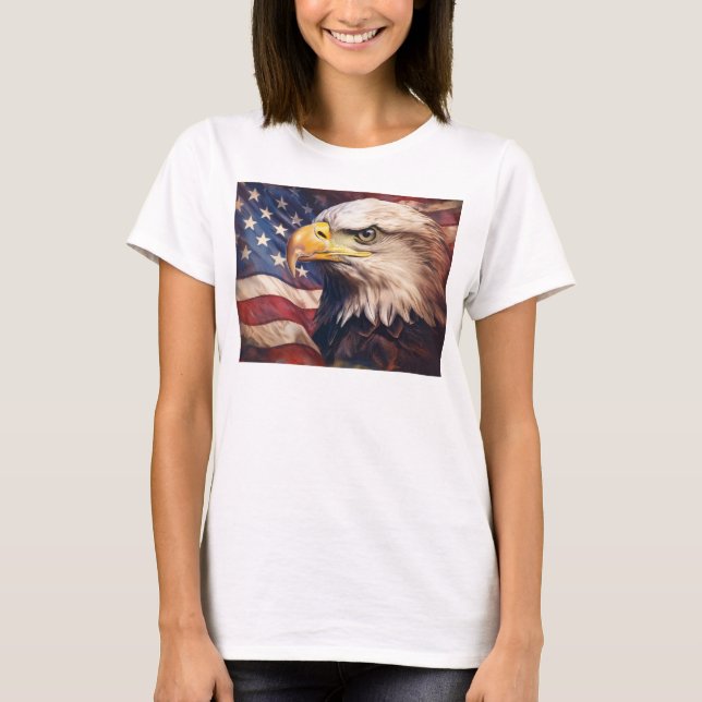 American Flag with Bald Eagle Head T-Shirt (Front)