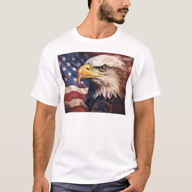 American Flag with Bald Eagle Head T-Shirt (Front)