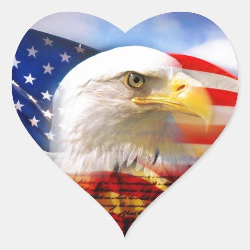 American Flag with Bald Eagle Heart Sticker | Zazzle