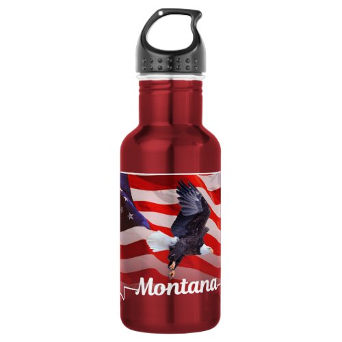 American Flag with Bald Eagle in Montana outline Stainless Steel Water Bottle