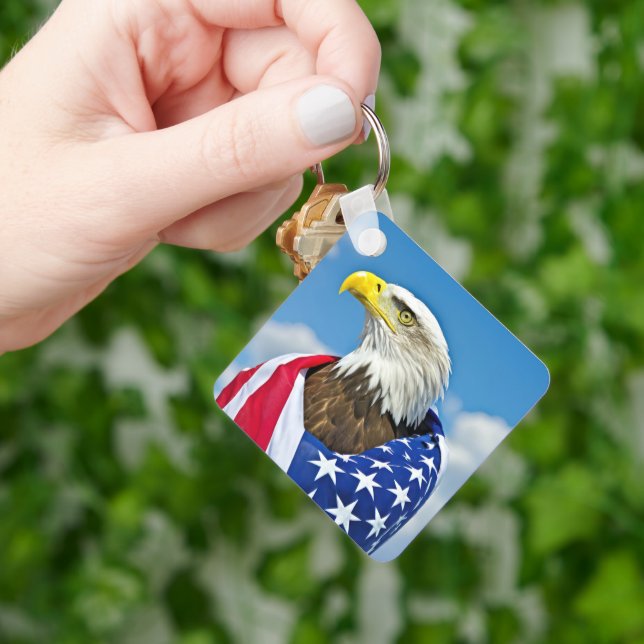American Flag With Bald Eagle Keychain (Hand)