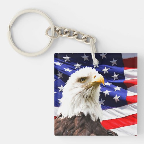 American Flag with Bald Eagle Keychain