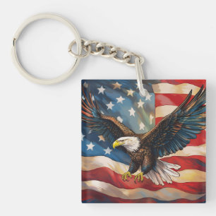 American Flag with Bald Eagle Keychain