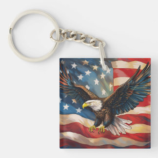 American Flag with Bald Eagle Keychain