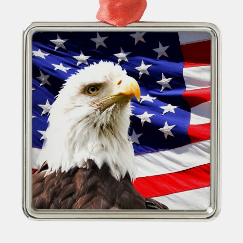 American Flag with Bald Eagle Metal Ornament