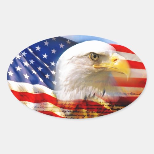 American Flag with Bald Eagle Oval Sticker