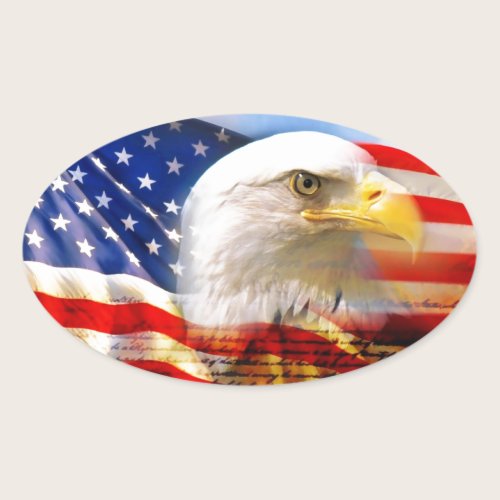 American Flag with Bald Eagle Oval Sticker