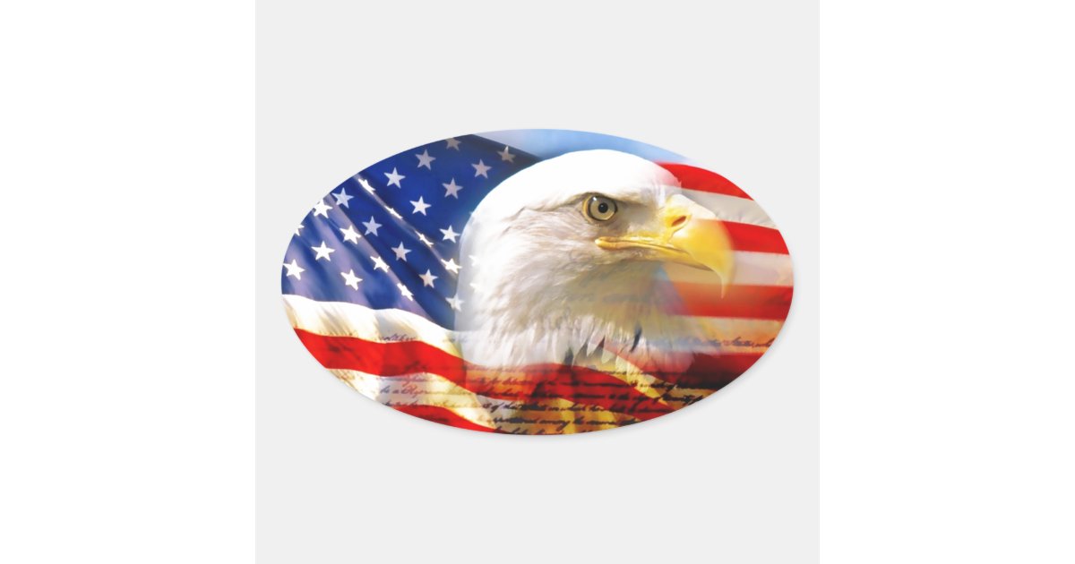 American Flag with Bald Eagle Oval Sticker | Zazzle.com