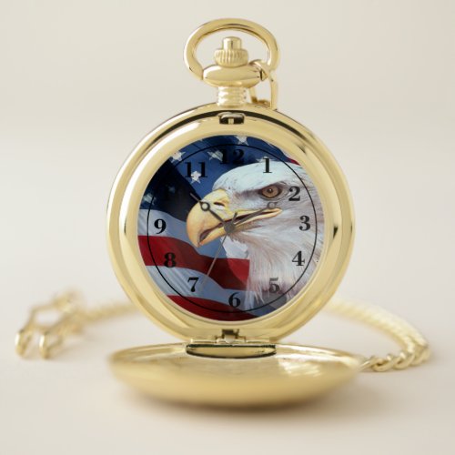 American Flag with Bald Eagle Pocket Watch