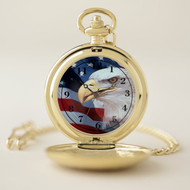 American Flag with Bald Eagle Pocket Watch (Inside)