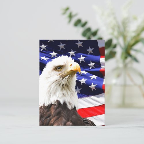 American flag with bald eagle postcard