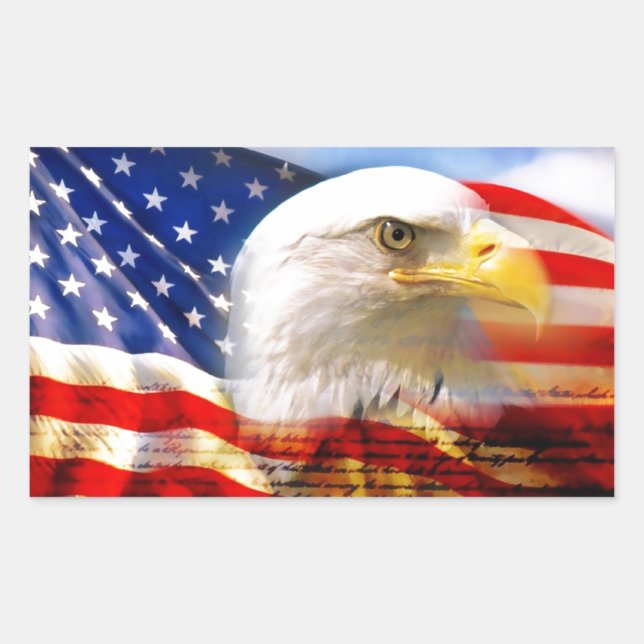 American Flag with Bald Eagle Rectangular Sticker (Front)