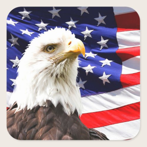 American Flag with Bald Eagle Square Sticker