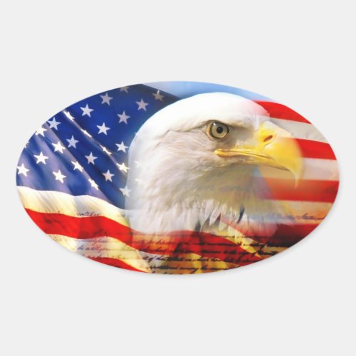 American Flag with Bald Eagle Stucker Oval Sticker