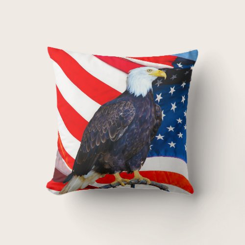 American Flag with Bald eagle Throw Pillow
