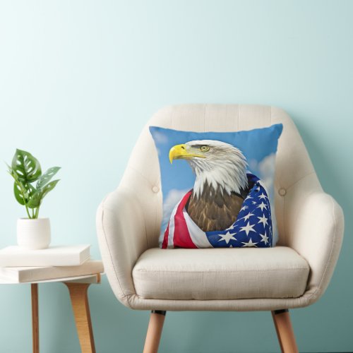 American Flag With Bald Eagle Throw Pillow