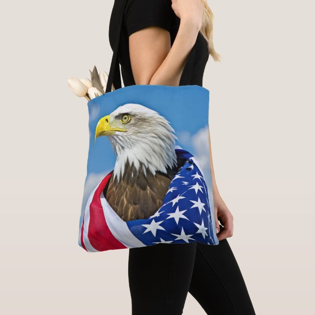 American Flag With Bald Eagle Tote Bag (Close Up)