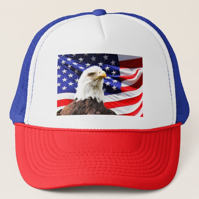 American Flag with Bald Eagle Trucker Hat (Front)