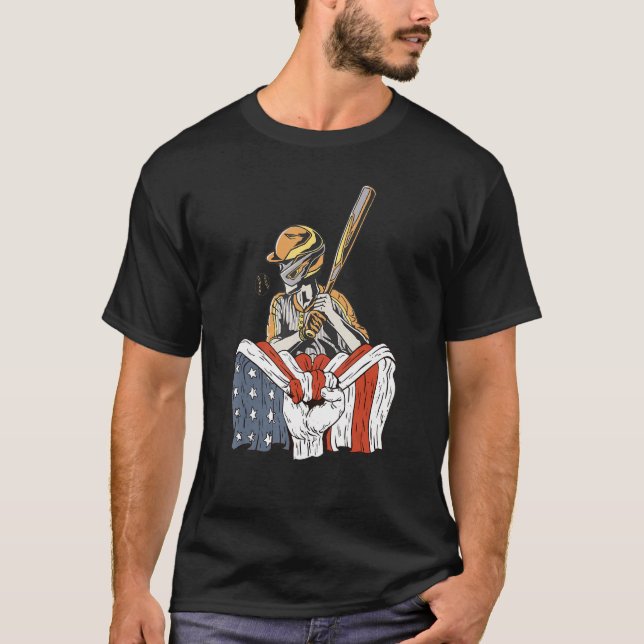 American Flag with Baseball player T-Shirt (Front)