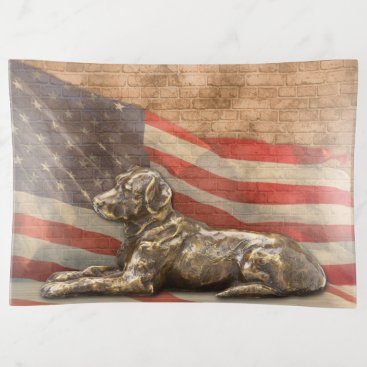 American Flag with Bronze Dog Large Trinket Tray American Flag with Bronze Dog Large Trinket Tray