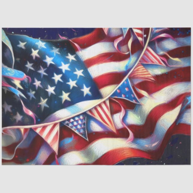 American Flag with Bunting Patriotic Tissue Paper (Front)