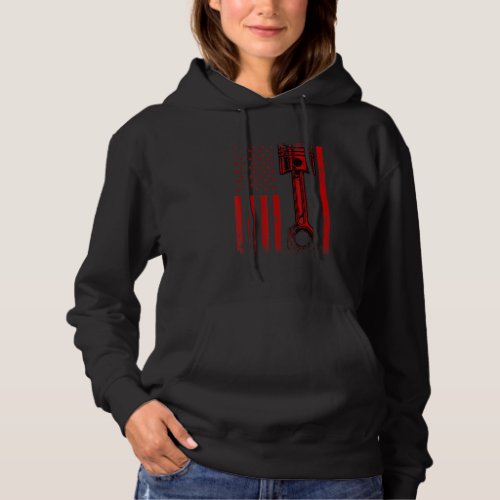 American Flag With Car Engine Piston   Graphic Des Hoodie