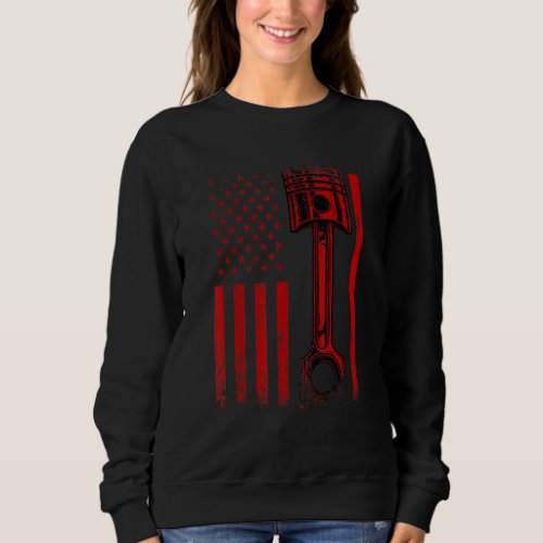 American Flag With Car Engine Piston   Graphic Des Sweatshirt