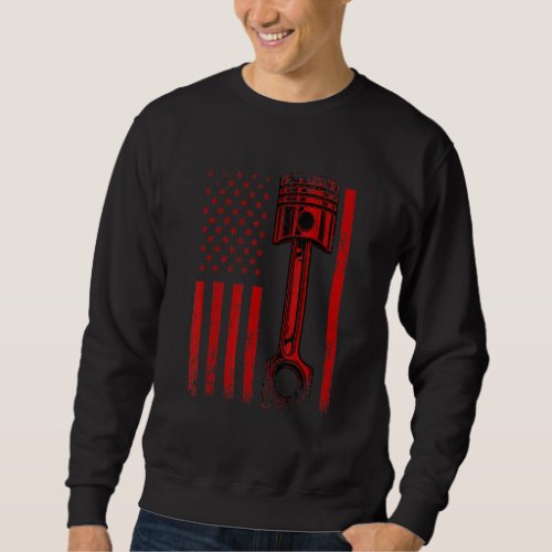 American Flag With Car Engine Piston   Graphic Des Sweatshirt