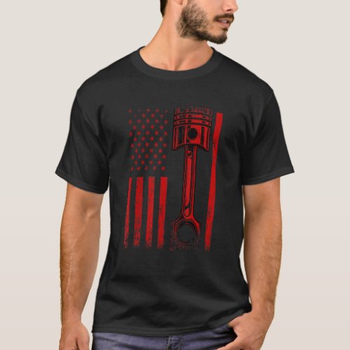 American Flag With Car Engine Piston   Graphic Des T_Shirt