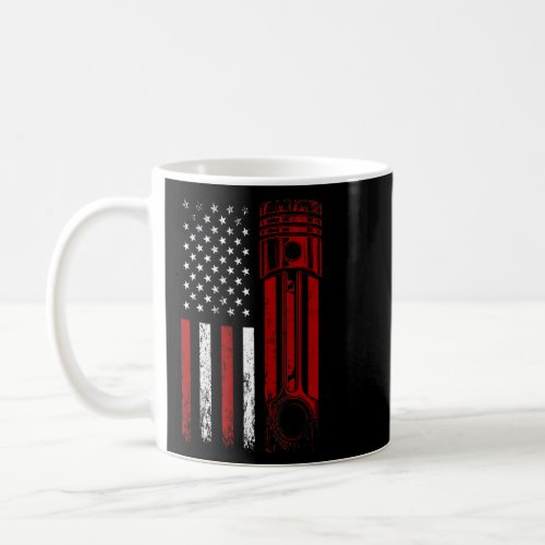 American Flag With Car Engine Piston  Graphic Desi Coffee Mug