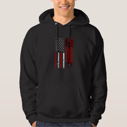 American Flag With Car Engine Piston  Graphic Desi Hoodie
