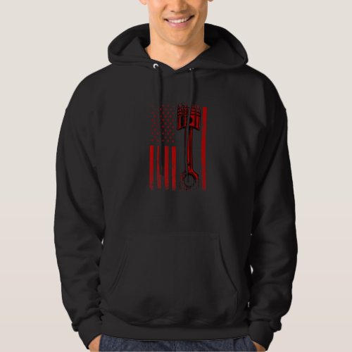 American Flag With Car Engine Piston  Graphic Desi Hoodie
