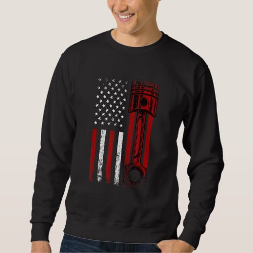 American Flag With Car Engine Piston  Graphic Desi Sweatshirt
