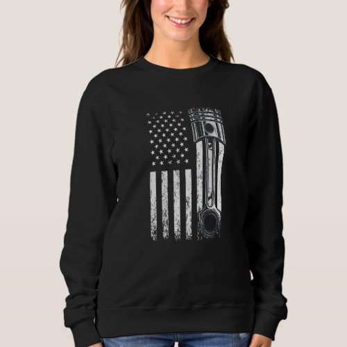 American Flag With Car Engine Piston  Graphic Desi Sweatshirt