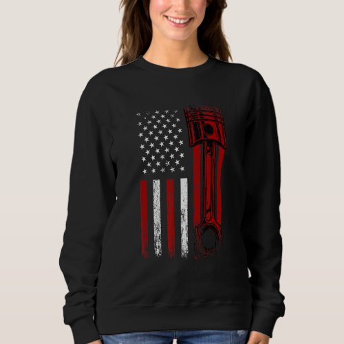 American Flag With Car Engine Piston  Graphic Desi Sweatshirt