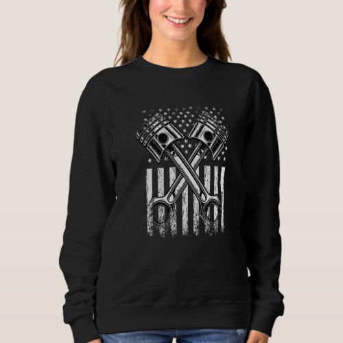American Flag With Car Engine Piston  Graphic Desi Sweatshirt