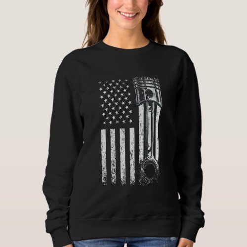 American Flag With Car Engine Piston  Graphic Desi Sweatshirt