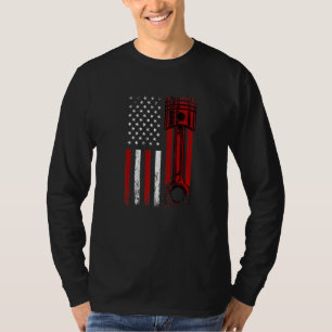 American Flag With Car Engine Piston Novelty Graph T-Shirt