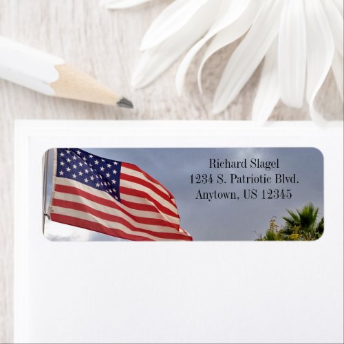 American Flag With Cloudy Sky USA Patriotic Label
