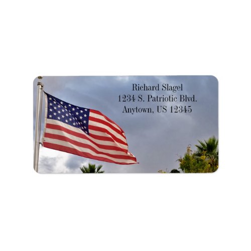 American Flag With Cloudy Sky USA Patriotic Label