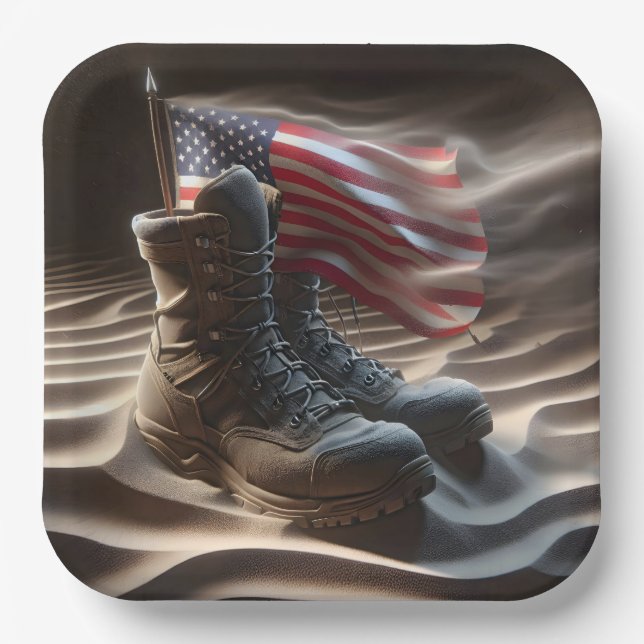 American Flag With Combat Boots Paper Plates (Front)