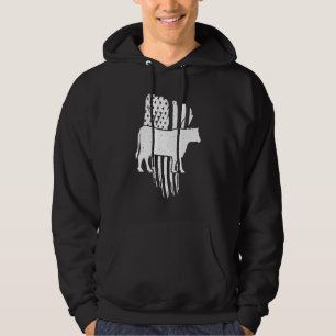 American Flag With Cow Vintage Look US Patriotic F Hoodie