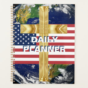 American Flag with Cross and Earth HAMbWG Planner