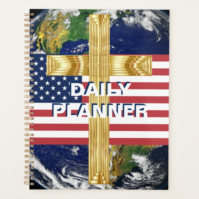 American Flag with Cross and Earth HAMbWG Planner (Front)