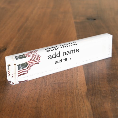 American Flag with Crosses Desk Name Plate