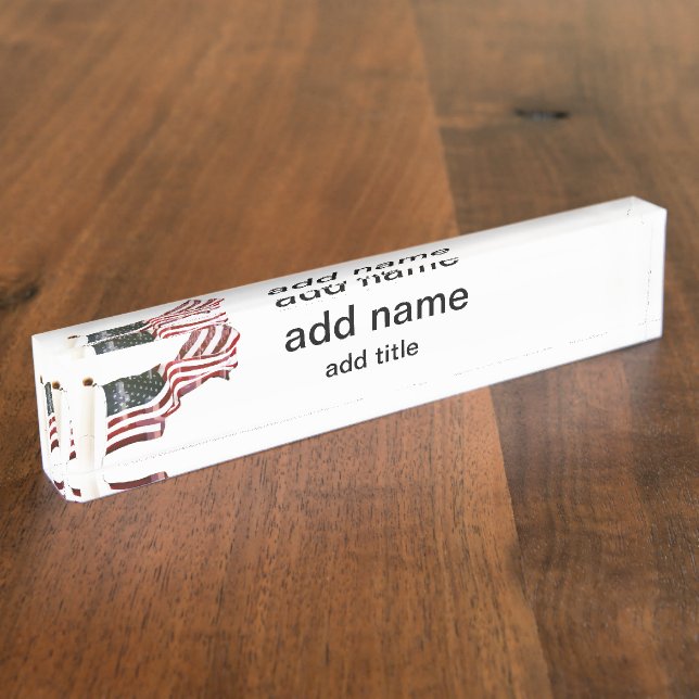 American Flag with Crosses Desk Name Plate (Side)
