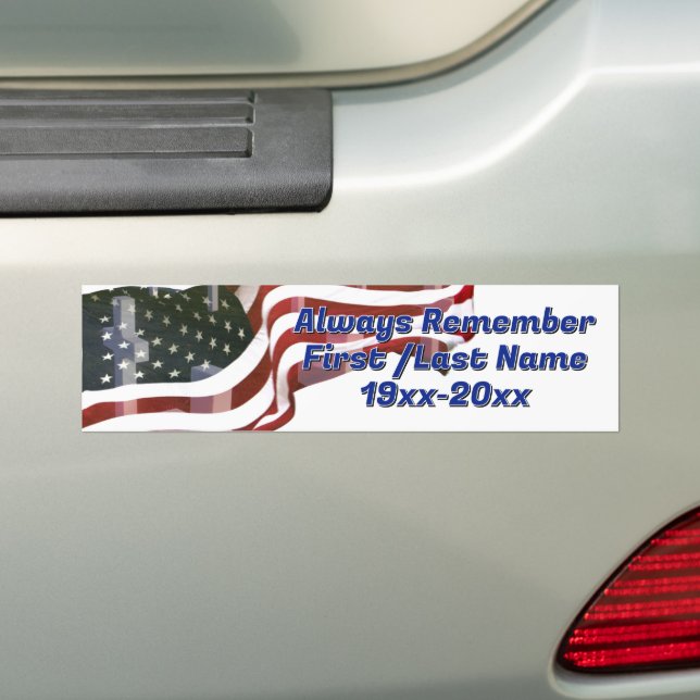 American Flag with Crosses Memorial Bumper Sticker (On Car)