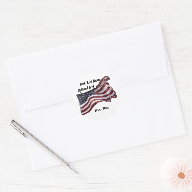 American Flag with Crosses Memorial Classic Round Sticker (Envelope)