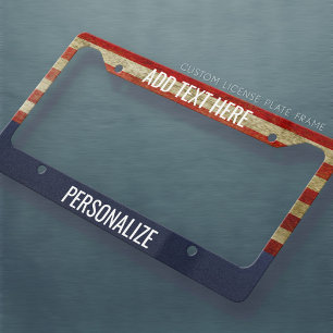 American Flag with Custom Add 2 Lines Text License Plate Frame