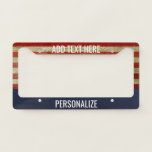 American Flag With Custom Add 2 Lines Text License Plate Frame at Zazzle
